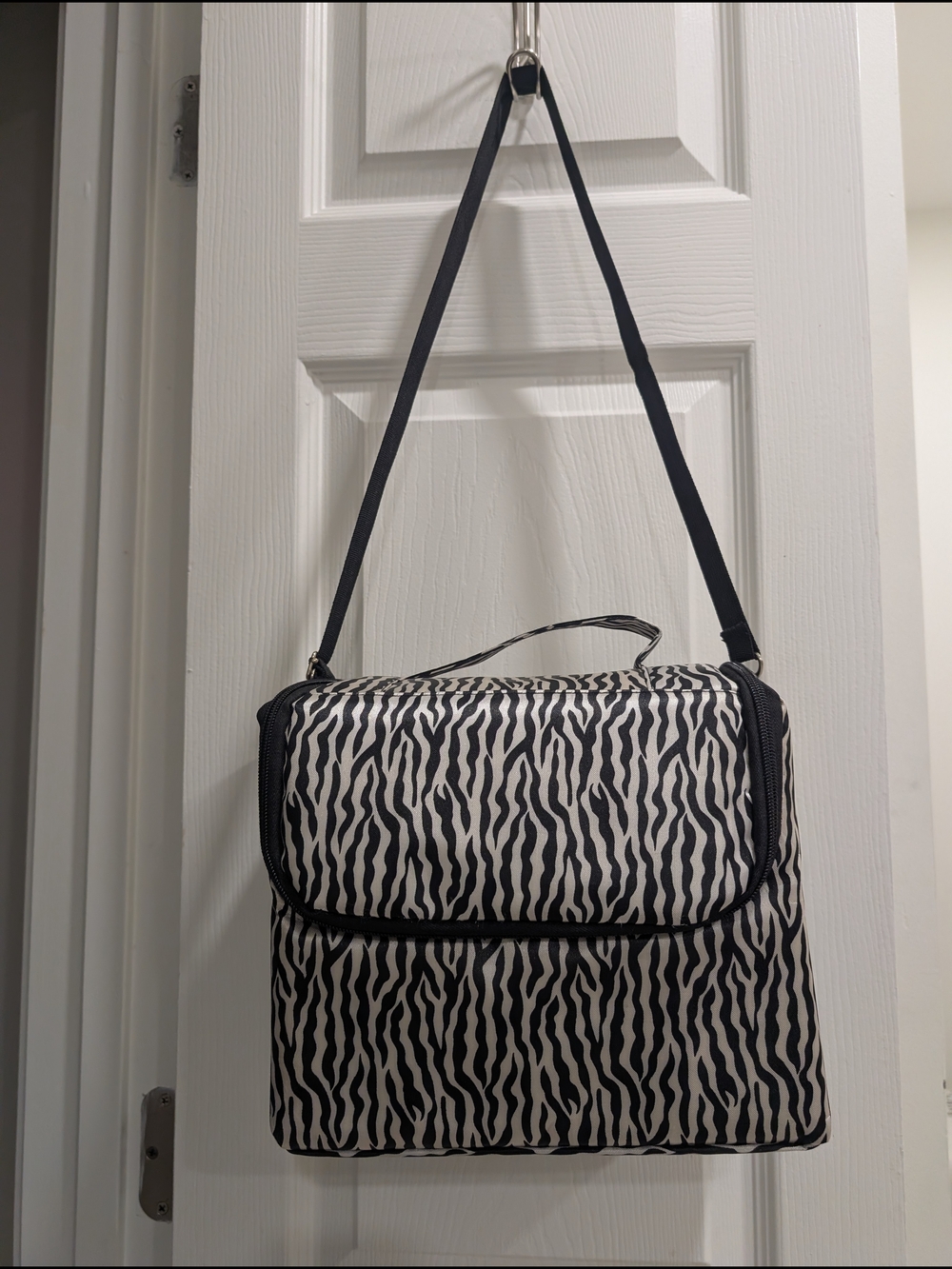 Zebra Print Travel Organizer Bag - Black & White